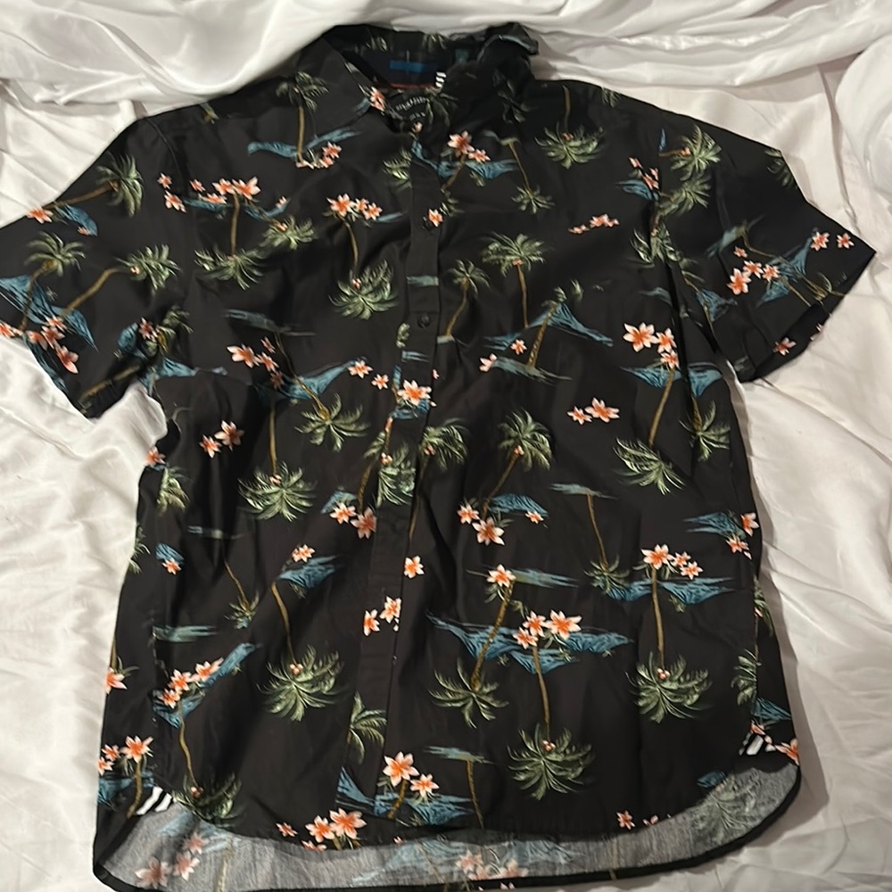 Denim & Flower Black and Green Casual Button Down Shirt